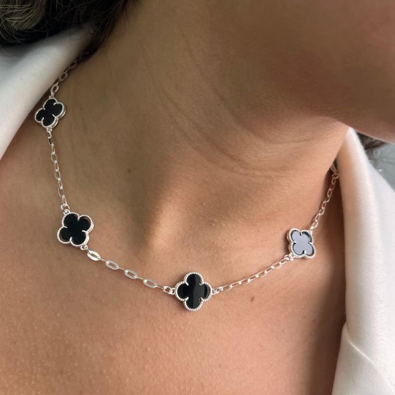 Choker Trevo G Unissex Banho Prata 925