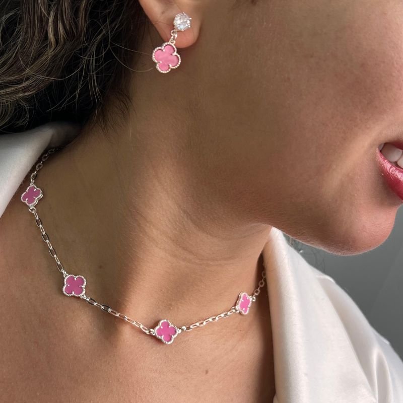 Choker Trevo M Rosa Banho Ouro 18k/Prata 925