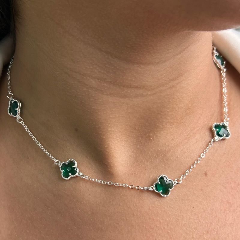 Choker Trevo M Cristal Banho Ouro 18k/Prata 925