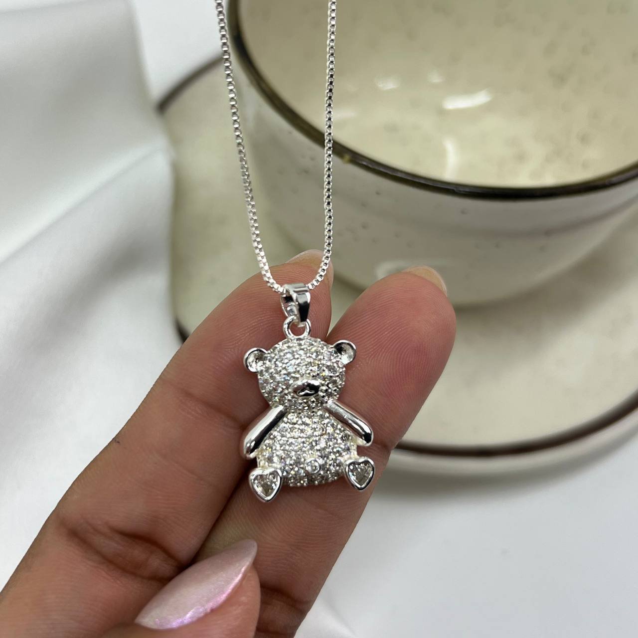 Colar Urso Cravejado Banho Ouro 18k/Prata 925