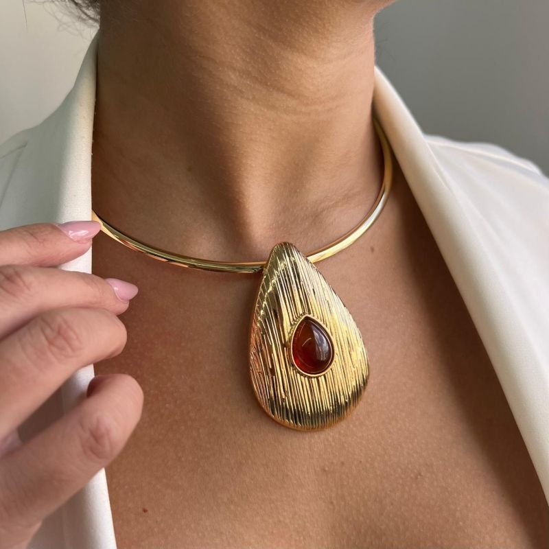 Conjunto Choker Aro + Brinco Biju Fina Dourado