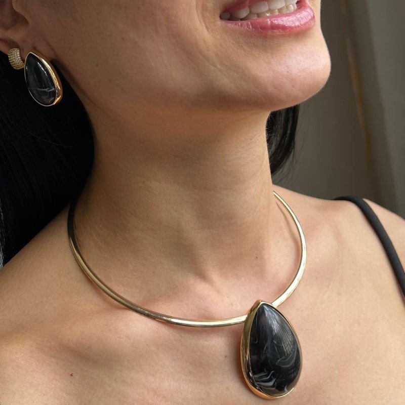 Conjunto Choker Aro + Brinco Biju Fina Dourado