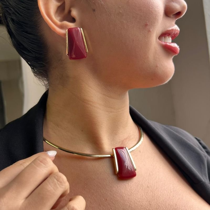 Conjunto Choker Aro + Brinco Biju Fina Dourado