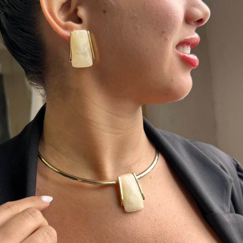 Conjunto Choker Aro + Brinco Biju Fina Dourado