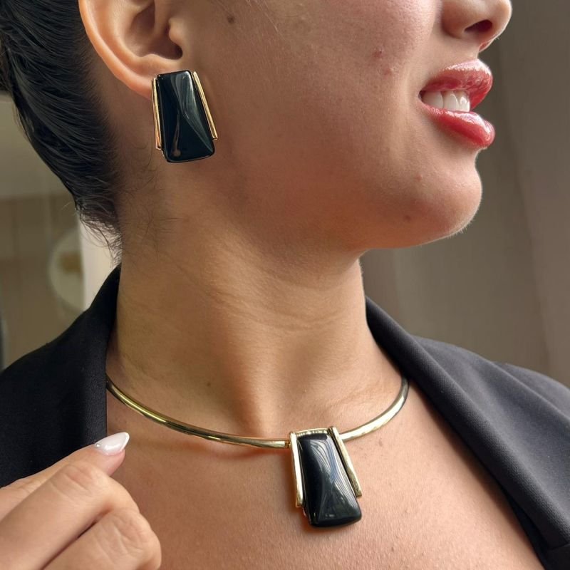 Conjunto Choker Aro + Brinco Biju Fina Dourado