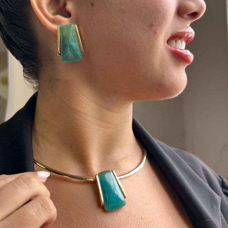 Conjunto Choker Aro + Brinco Biju Fina Dourado