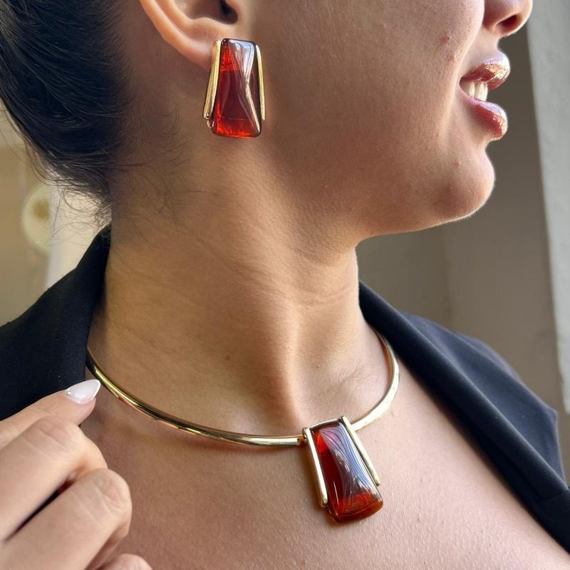 Conjunto Choker Aro + Brinco Biju Fina Dourado