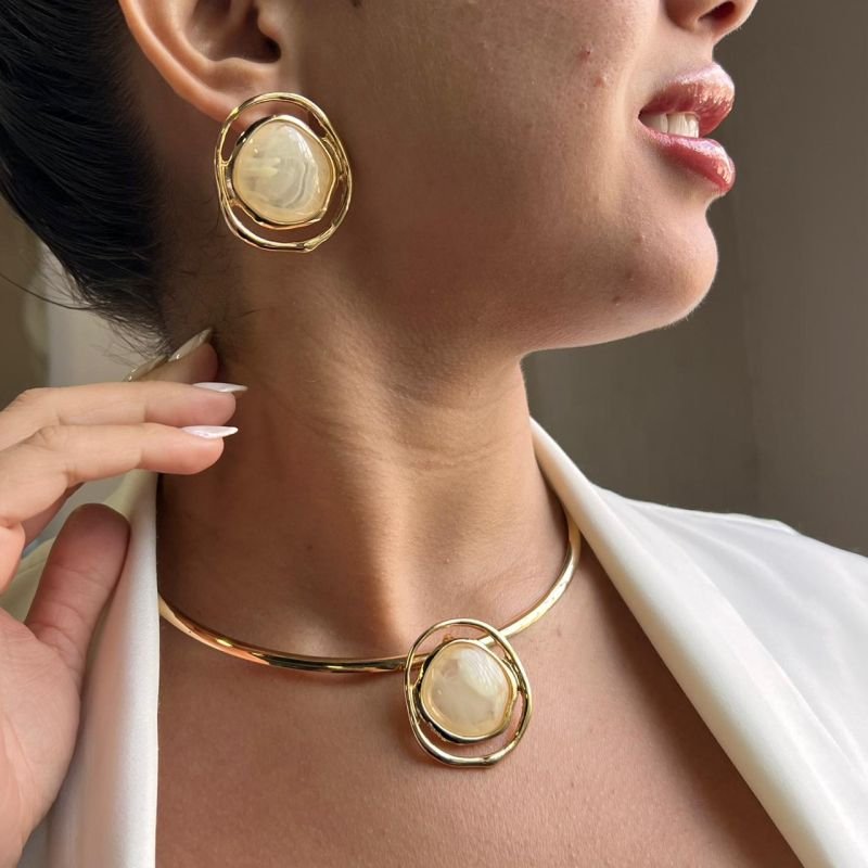 Conjunto Choker Aro + Brinco Biju Fina Dourado