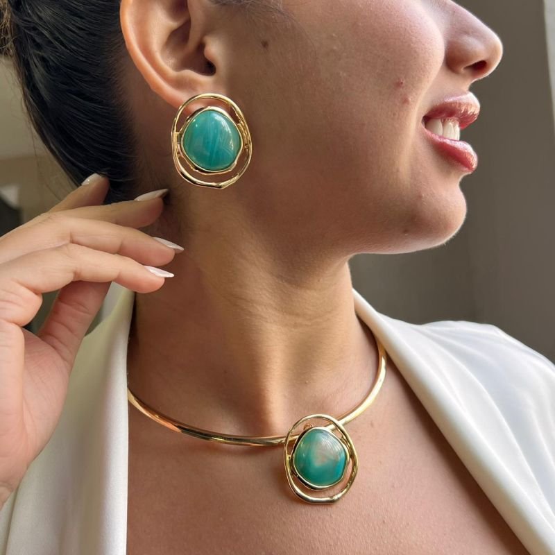 Conjunto Choker Aro + Brinco Biju Fina Dourado