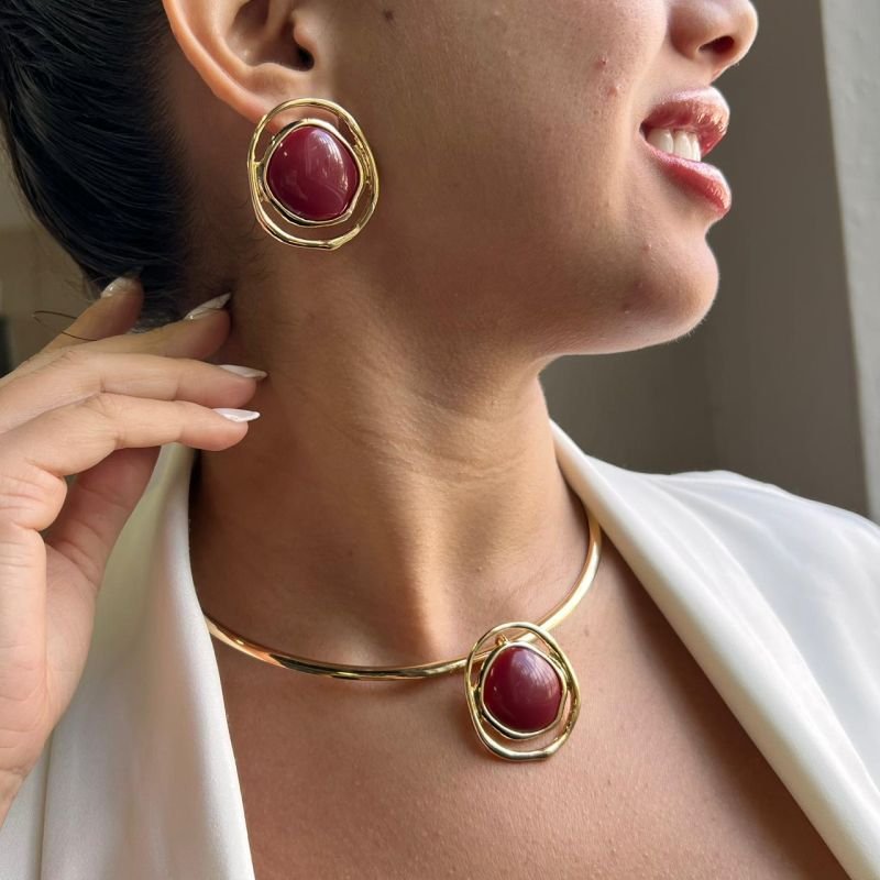 Conjunto Choker Aro + Brinco Biju Fina Dourado