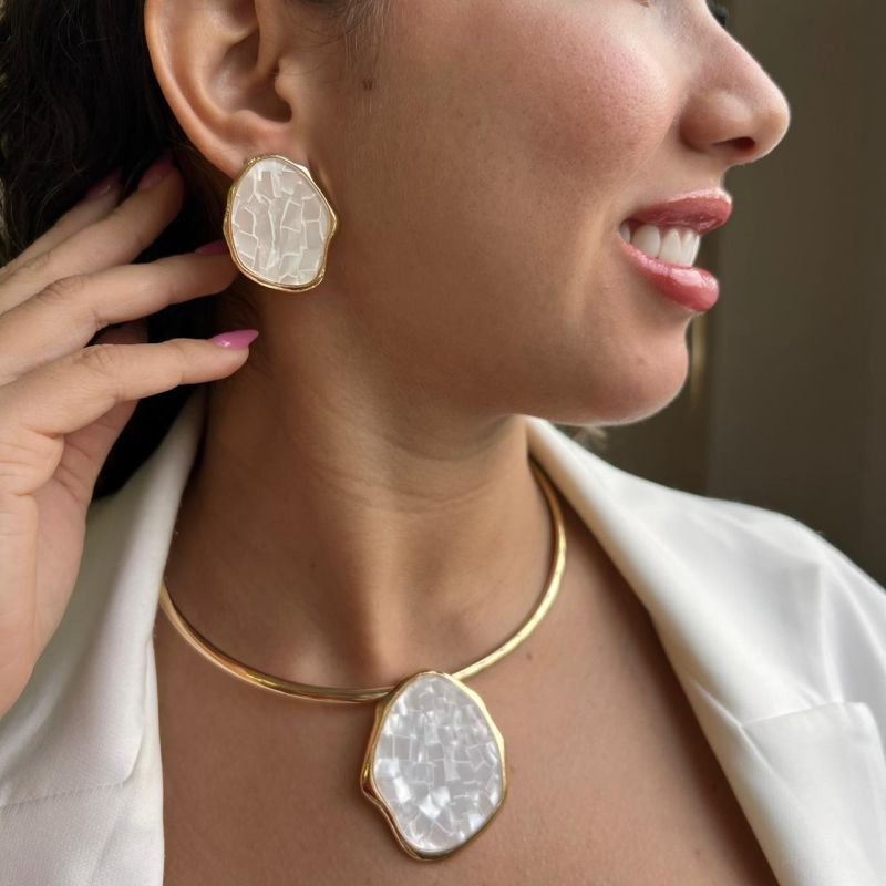 Conjunto Choker Aro + Brinco Biju Fina Dourado/Ródio