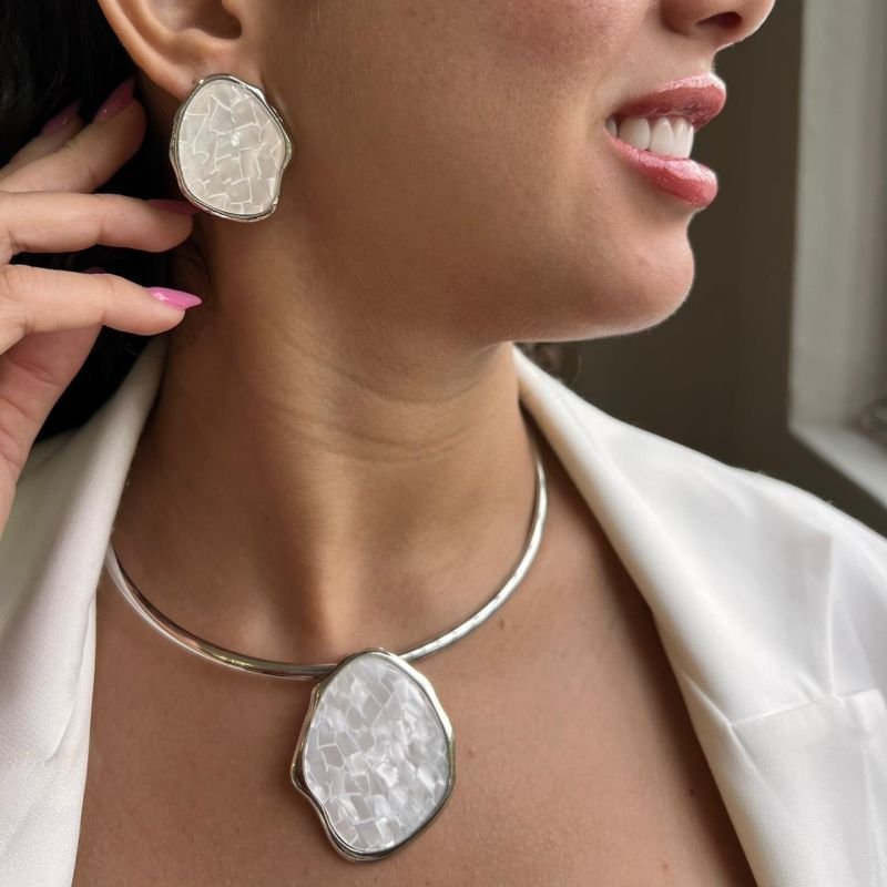 Conjunto Choker Aro + Brinco Biju Fina Dourado/Ródio