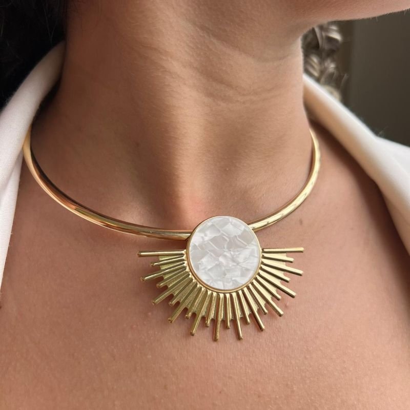 Conjunto Choker Aro + Brinco Biju Fina Dourado/Ródio