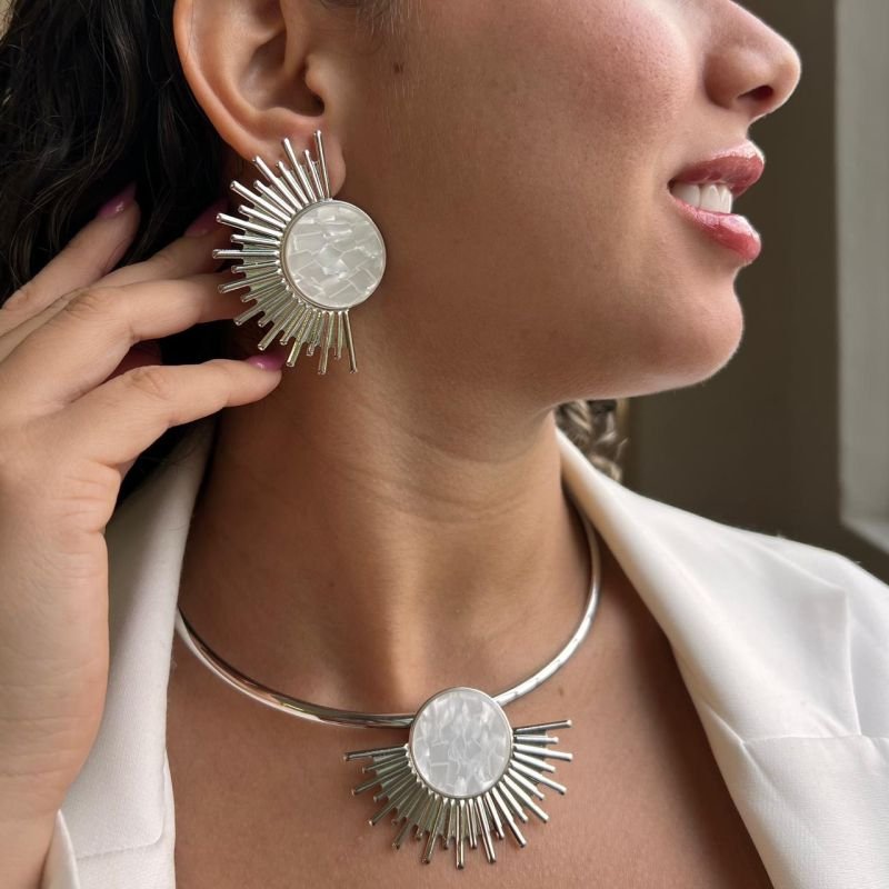 Conjunto Choker Aro + Brinco Biju Fina Dourado/Ródio