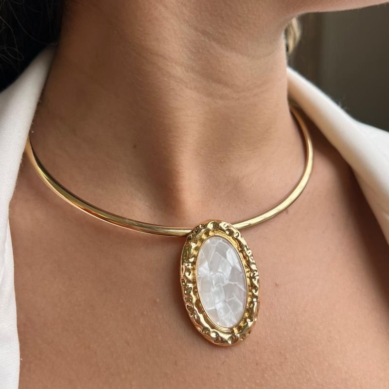 Conjunto Choker Aro + Brinco Biju Fina Dourado/Ródio