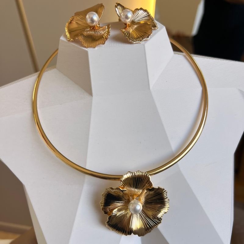 Conjunto Choker Aro + Brinco Biju Fina Dourado/Ródio