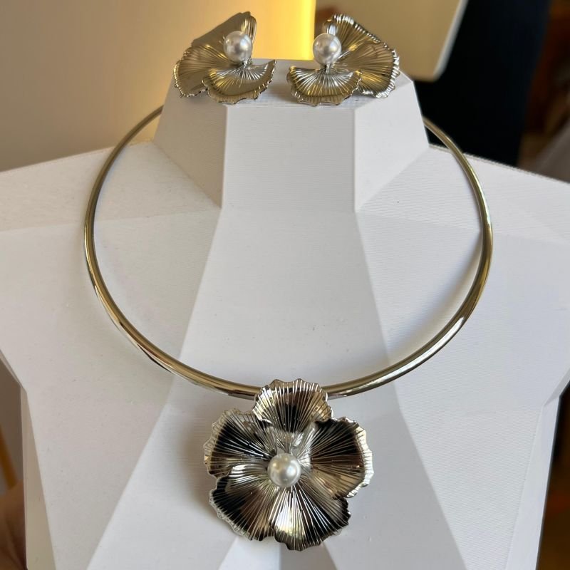 Conjunto Choker Aro + Brinco Biju Fina Dourado/Ródio
