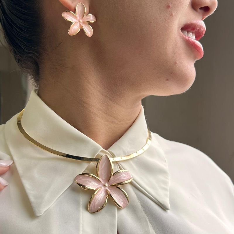 Conjunto Choker Aro + Brinco Biju Fina Dourado/Ródio
