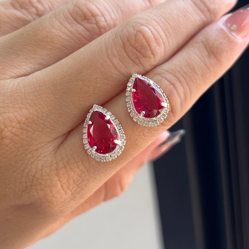 Conjunto Colar + Brinco Cravejado Pink Banho Prata 925