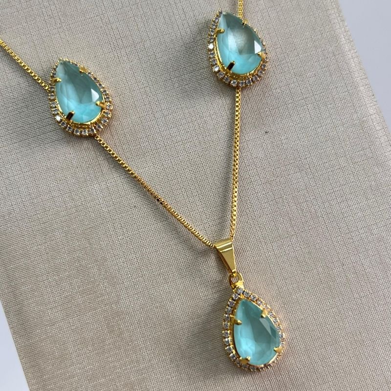 Conjunto Colar + Brinco Gota Banho Ouro 18k