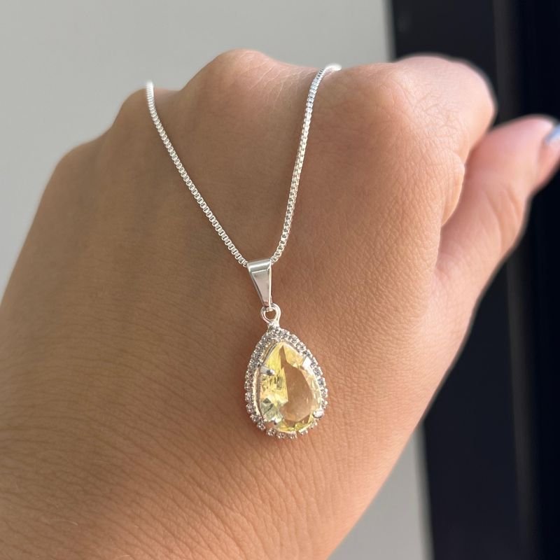 Conjunto Colar + Brinco Gota banho Prata 925