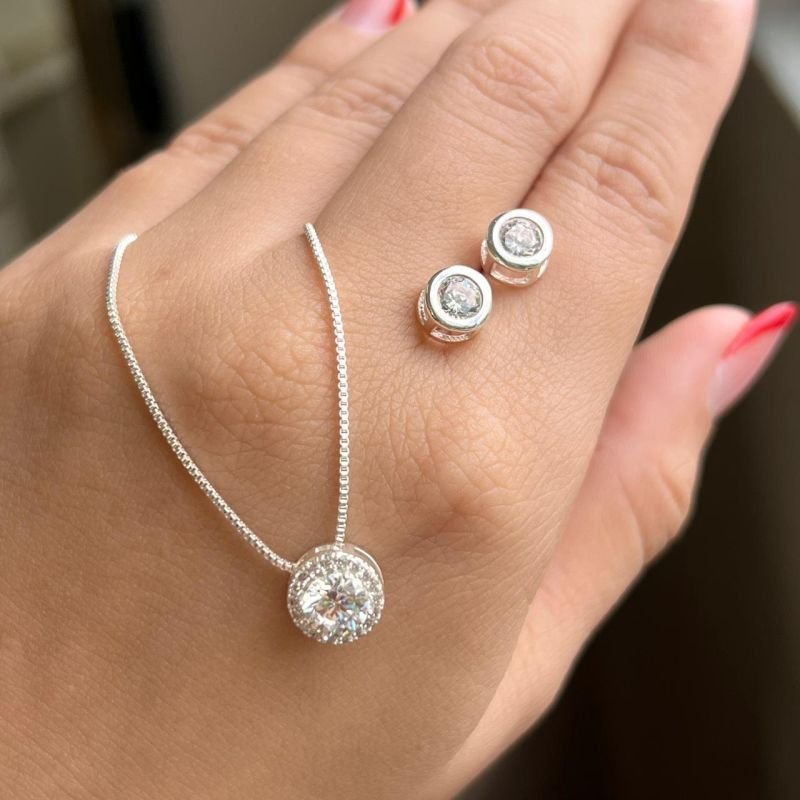 Conjunto Colar + Brinco Banho Ouro 18k/Prata 925
