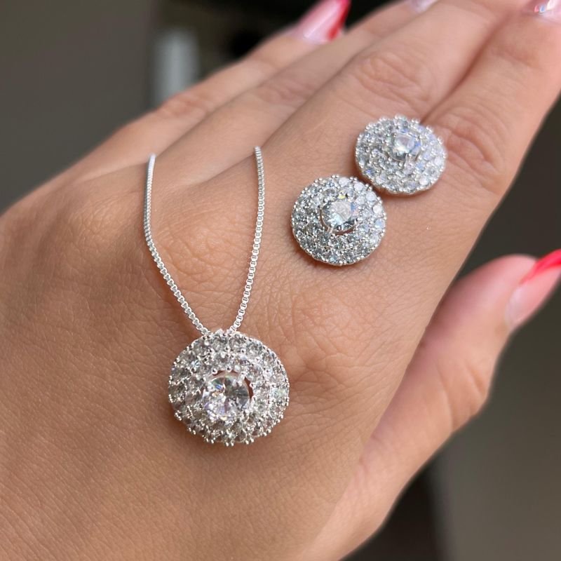 Conjunto Colar + Brinco Banho Ouro18k/Prata 925