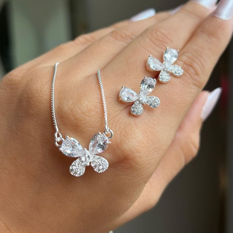 Conjunto Colar + Brinco Banho Ouro18k/Prata 925