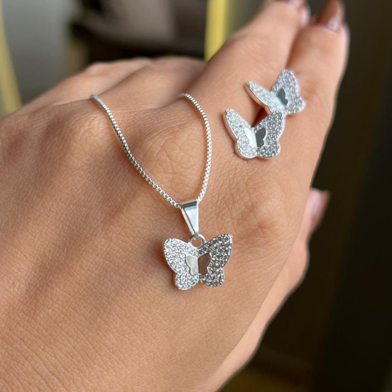 Conjunto Colar + Brinco Banho Ouro18k/Prata 925