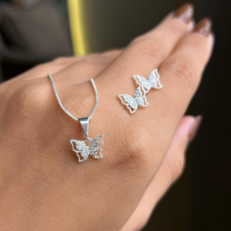 Conjunto Colar + Brinco Banho Ouro18k/Prata 925