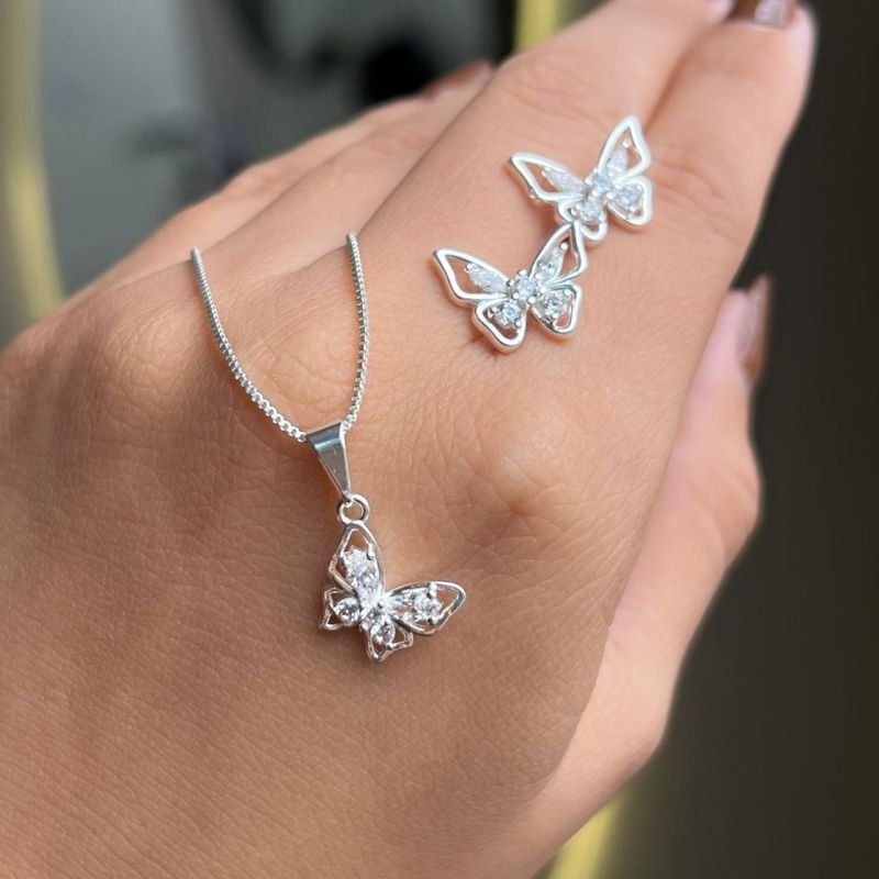 Conjunto Colar + Brinco Banho Ouro18k/Prata 925