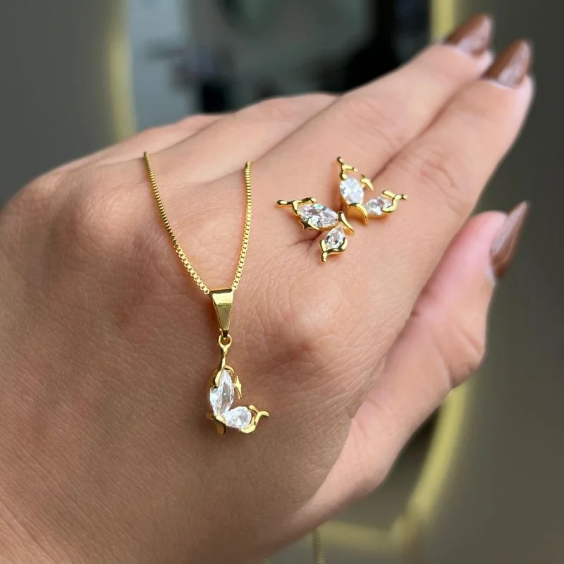 Conjunto Colar + Brinco Banho Ouro18k/Prata 925