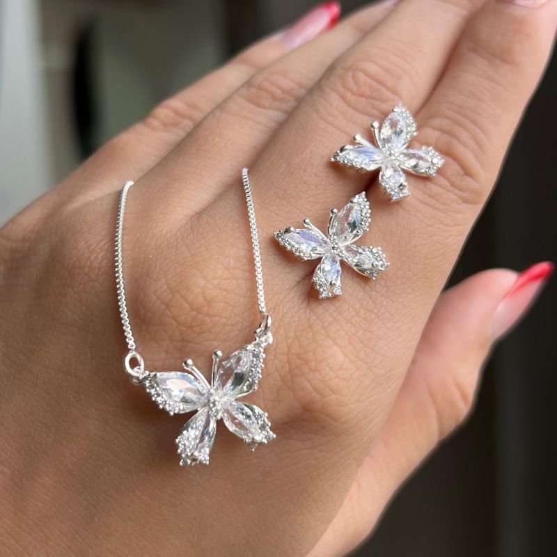 Conjunto Colar + Brinco Banho Ouro18k/Prata 925