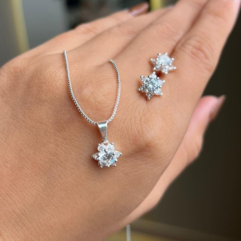 Conjunto Colar + Brinco Estrela Banho Ouro18k/Prata 925