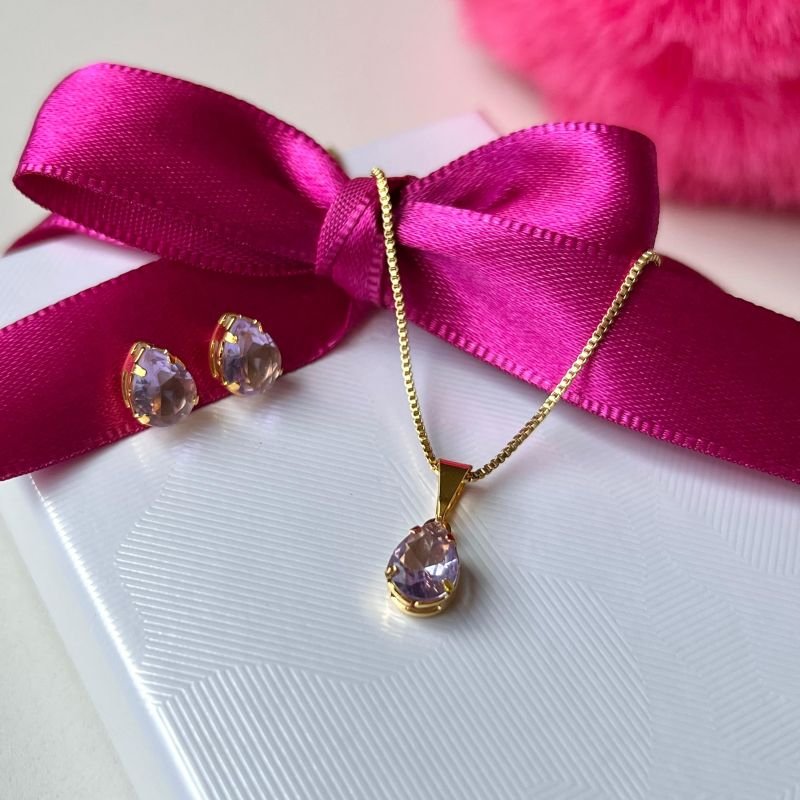 Conjunto Colar + Brinco Infantil Banho Ouro 18k