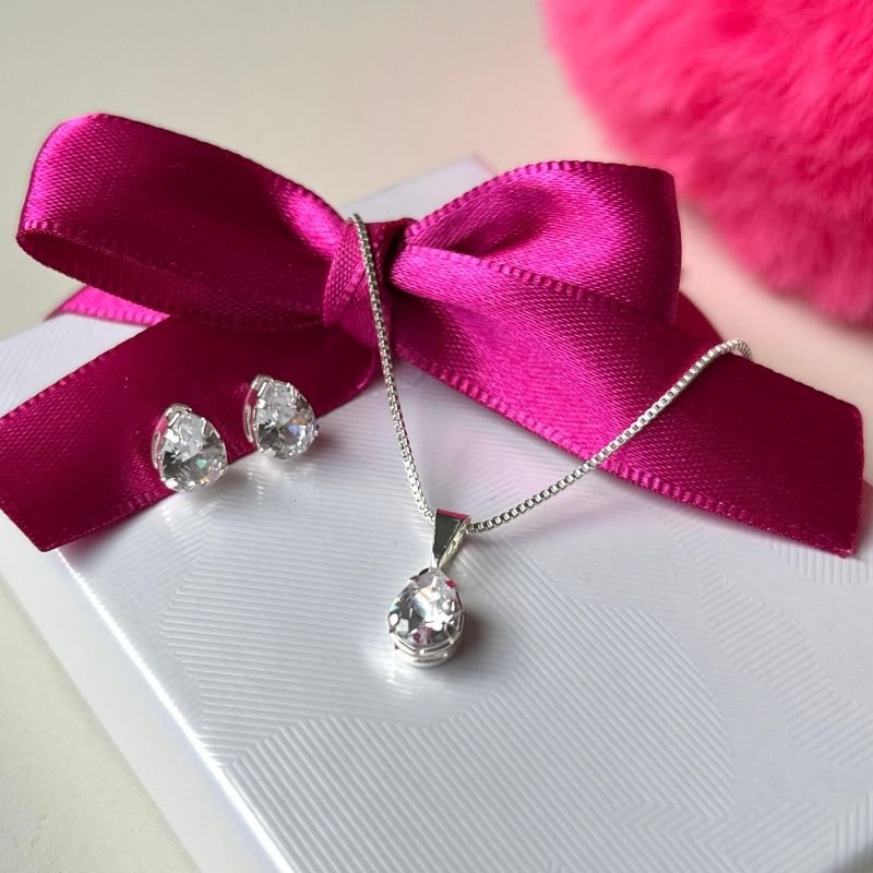 Conjunto Colar + Brinco Infantil Banho Ouro18k/Prata 925