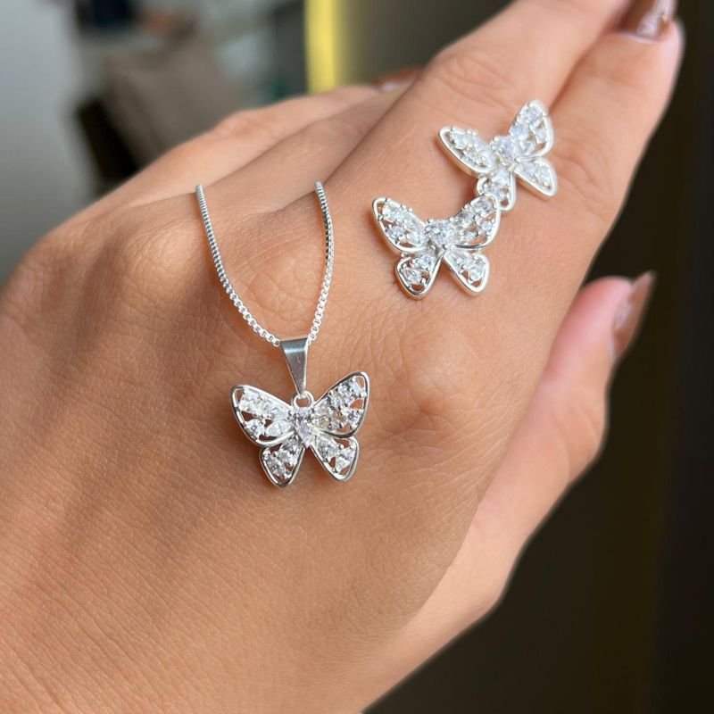 Conjunto Colar + Brinco Médio Banho Ouro18k/Prata 925