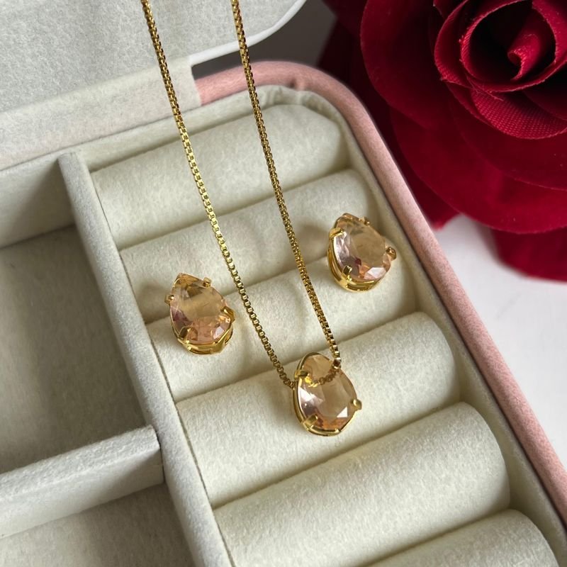 Conjunto Gota Champanhe Banho Prata 925