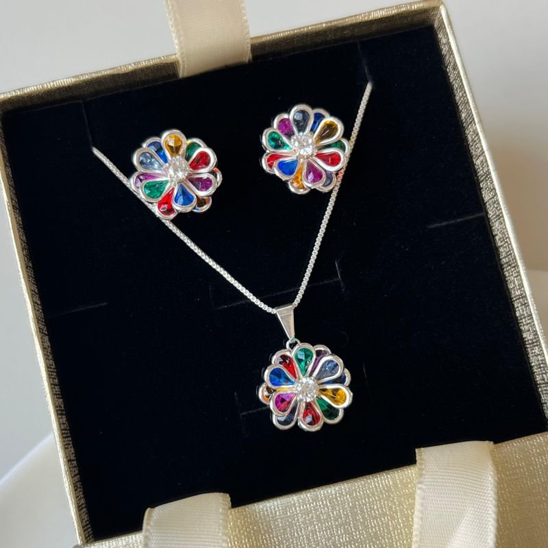 Conjunto Multicor Banho Ouro 18k / Prata 925