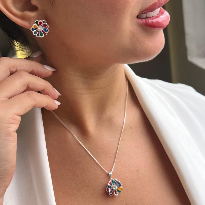 Conjunto Multicor Banho Ouro 18k / Prata 925
