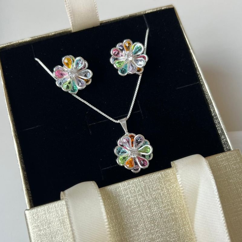 Conjunto Multicor Banho Ouro 18k / Prata 925