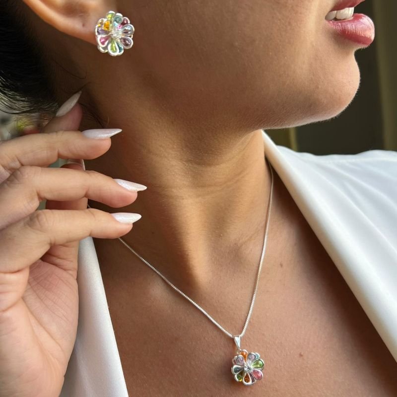 Conjunto Multicor Banho Ouro 18k / Prata 925