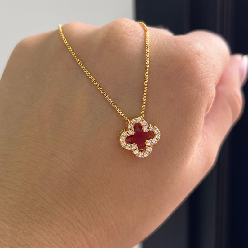 Conjunto Trevo Colar + Brinco Banho Ouro 18k/Prata 925