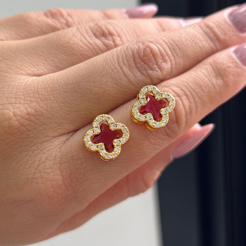 Conjunto Trevo Colar + Brinco Banho Ouro 18k/Prata 925