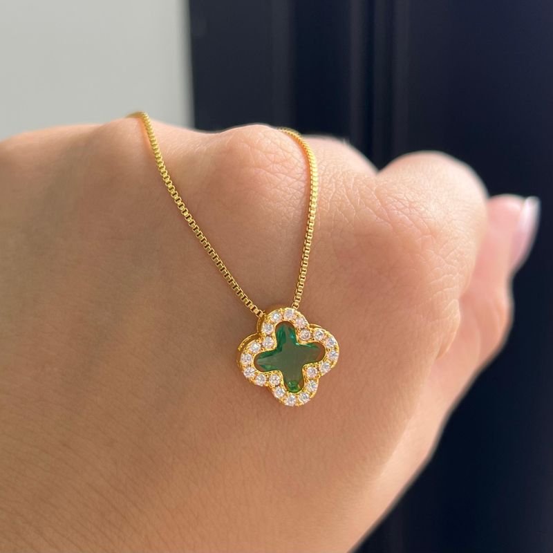 Conjunto Trevo Colar + Brinco Banho Ouro 18k/Prata 925