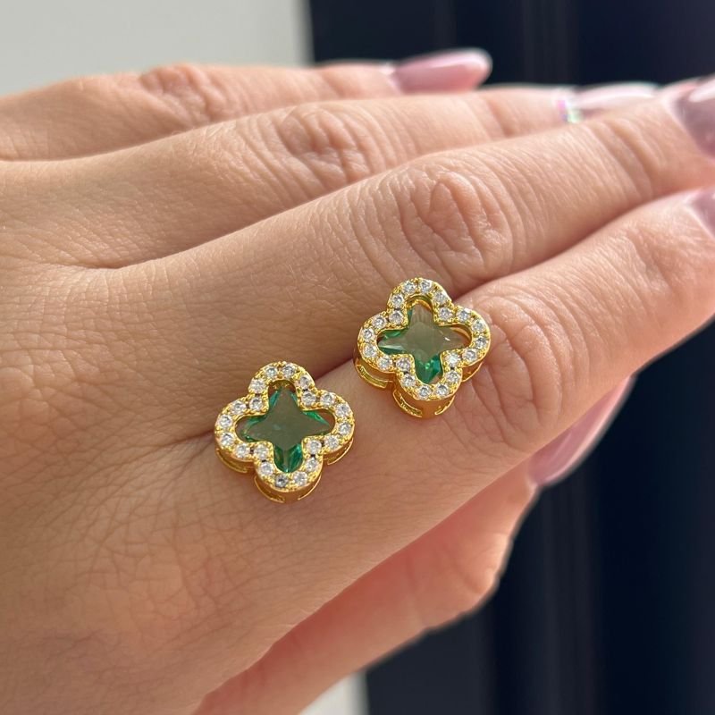 Conjunto Trevo Colar + Brinco Banho Ouro 18k/Prata 925