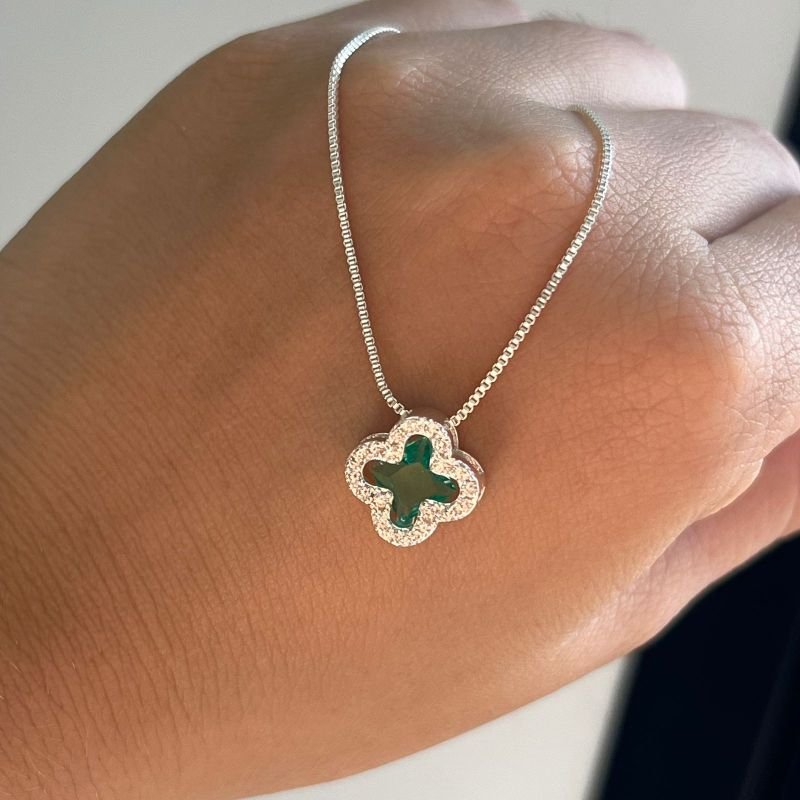 Conjunto Trevo Colar + Brinco Banho Ouro 18k/Prata 925