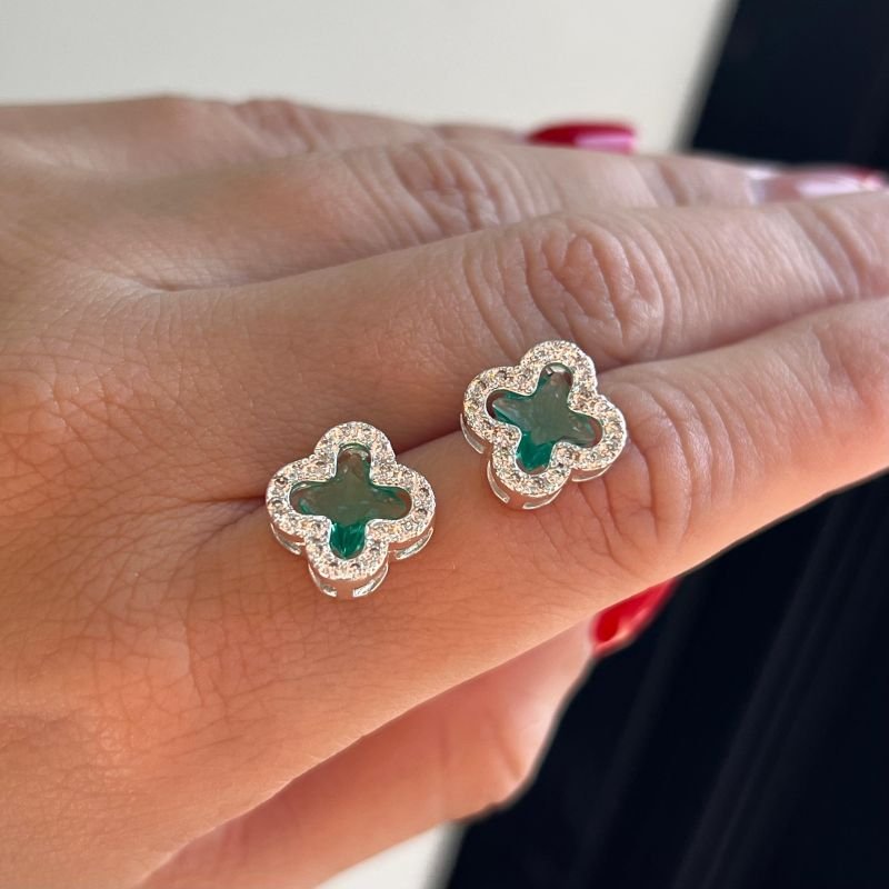 Conjunto Trevo Colar + Brinco Banho Ouro 18k/Prata 925