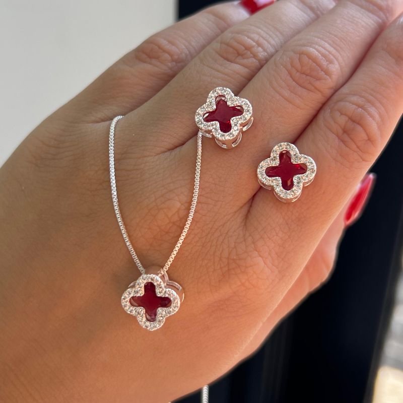 Conjunto Trevo Colar + Brinco Banho Ouro 18k/Prata 925