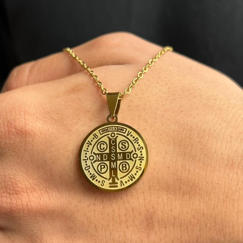 Corrente Masculina São Bento Frente/Verso Aço Inoxidável Dourado/Ródio